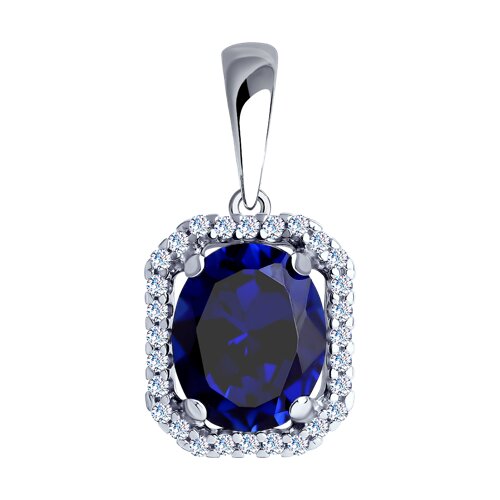 Подвеска из серебра с корундом сапфировым (синт.) и фианитами - видео