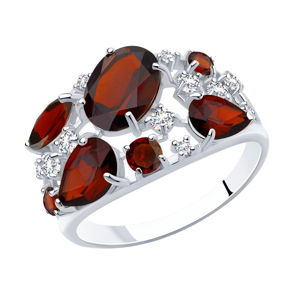 Кольцо из серебра с гранатами и фианитами - видео на модели