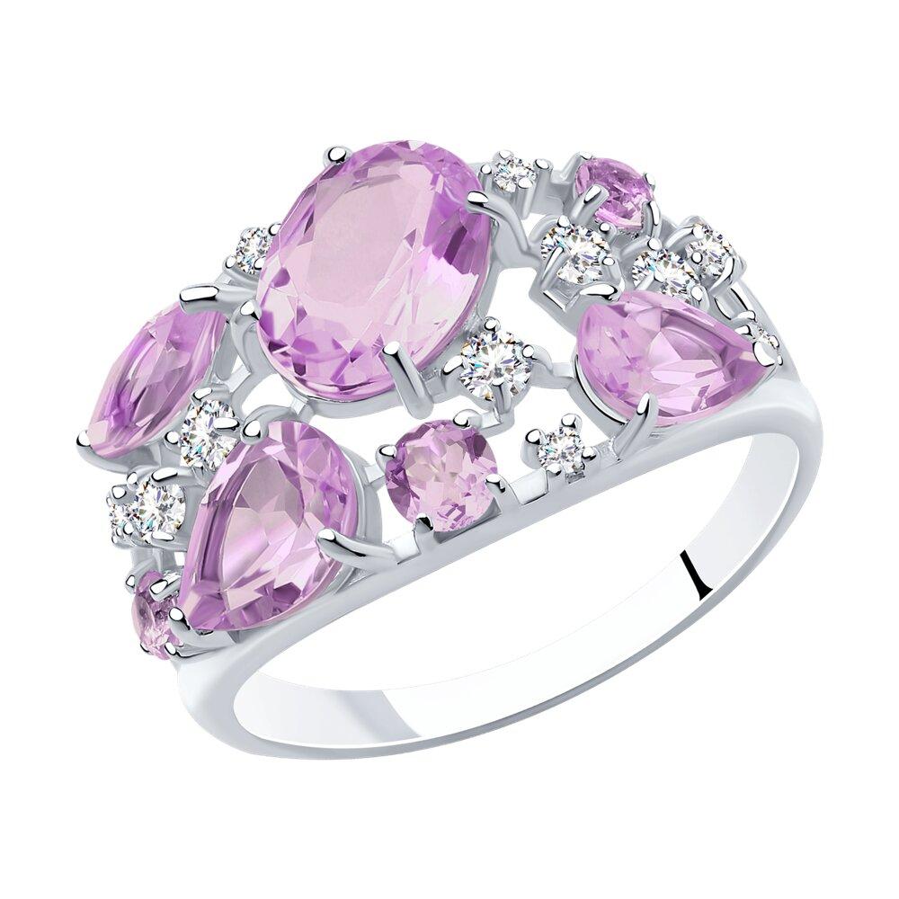 Кольцо из серебра с аметистами и фианитами - видео на модели