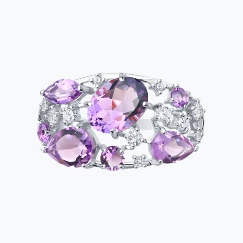Кольцо из серебра с аметистами и фианитами из серебро — вид 2