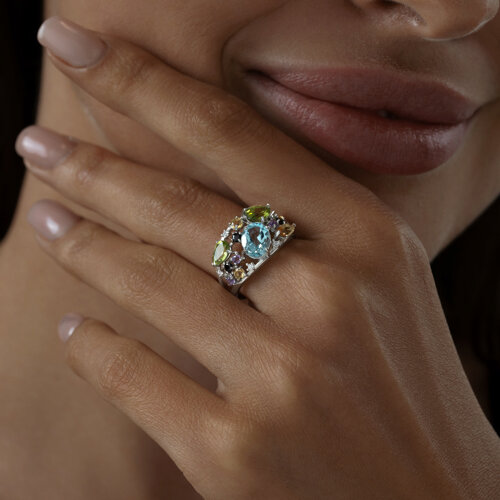 Кольцо из серебра с миксом полудрагоценных камней из серебро — вид 3