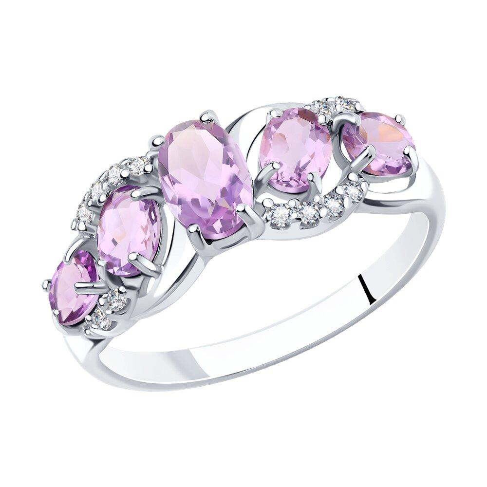 Кольцо из серебра с аметистами и фианитами - видео на модели