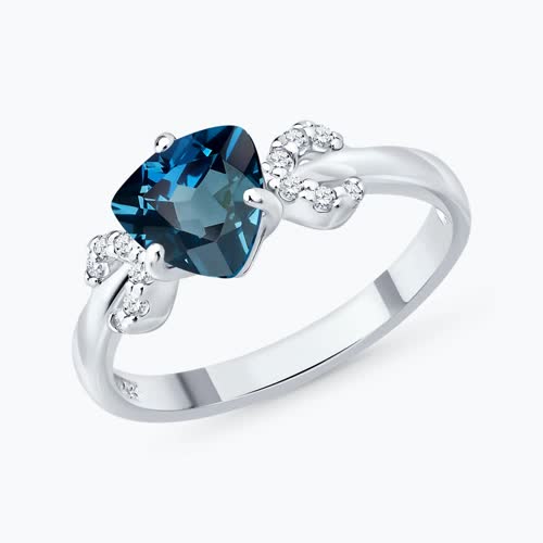 Кольцо из серебра с лондон топазом и фианитами из серебро