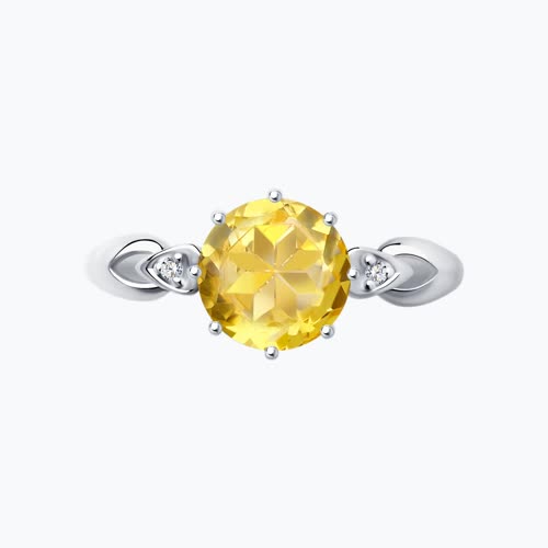 Кольцо из серебра с фианитами и цитрином из серебро — вид 2