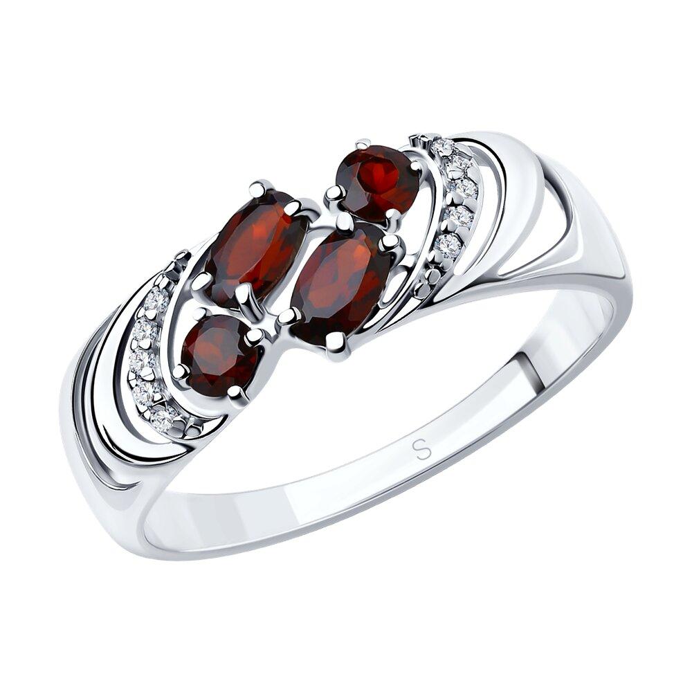 Кольцо из серебра с гранатами и фианитами - видео на модели