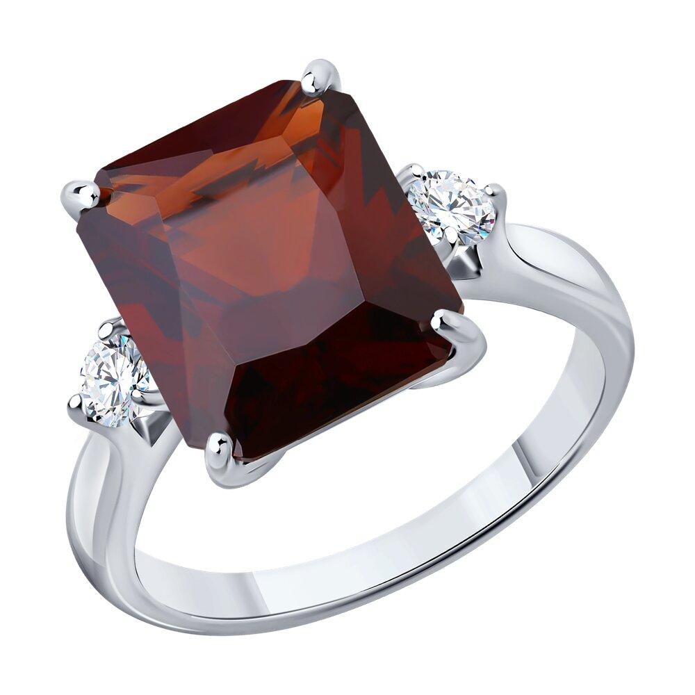 Кольцо из серебра с красным ситаллом и фианитами - видео на модели