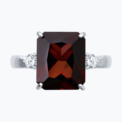 Кольцо из серебра с красным ситаллом и фианитами из серебро — вид 2