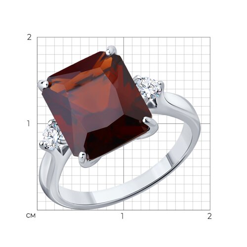 Кольцо из серебра с красным ситаллом и фианитами из серебро — вид 6