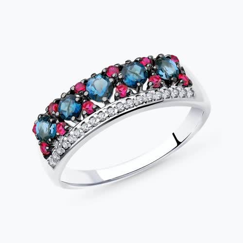 Кольцо из серебра с корундами и фианитами - видео на модели