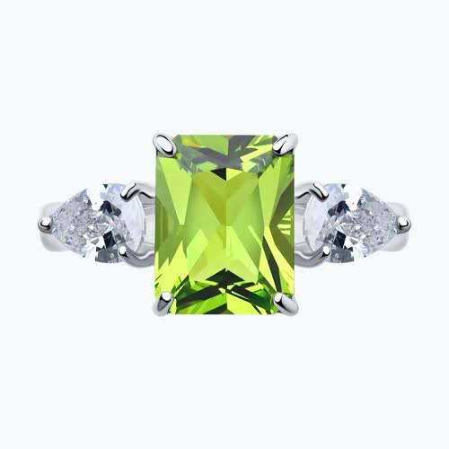 Кольцо из серебра с зелёным ситаллом и фианитами из серебро — вид 2