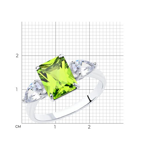 Кольцо из серебра с зелёным ситаллом и фианитами из серебро — вид 6
