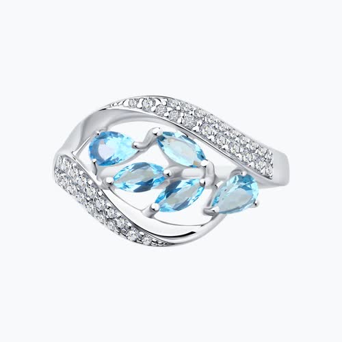 Кольцо из серебра с голубыми топазами и фианитами из серебро — вид 2