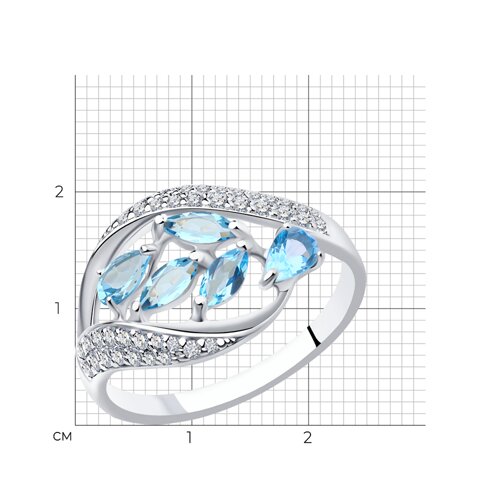 Кольцо из серебра с голубыми топазами и фианитами из серебро — вид 5