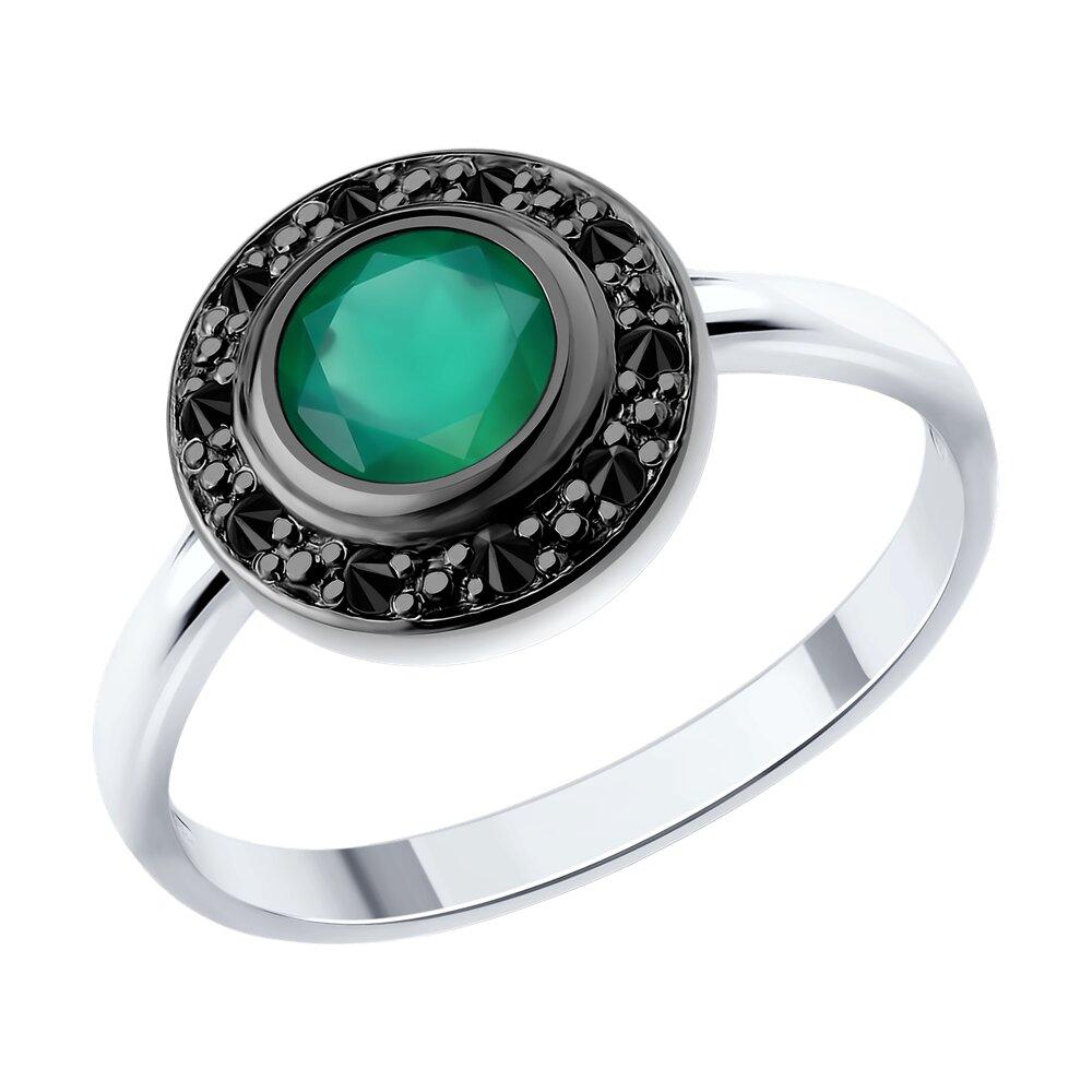 Кольцо из серебра с агатом и фианитами