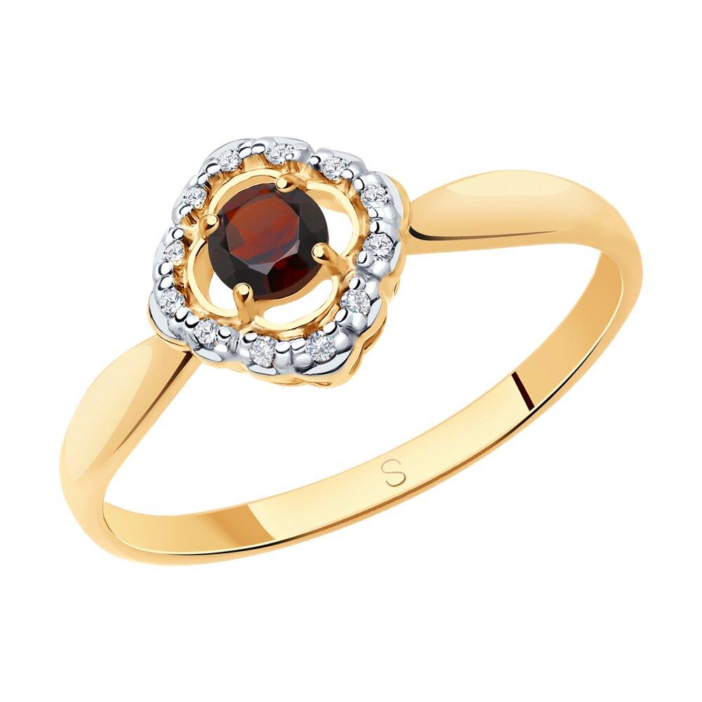 Кольцо из золочёного серебра с гранатом и фианитами - видео на модели