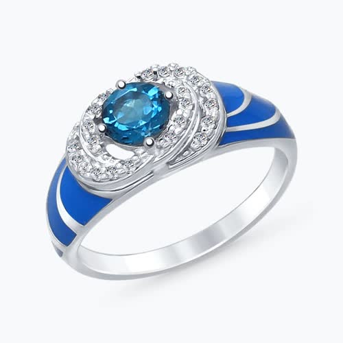 Кольцо из серебра с лондон топазом, эмалью  и фианитами из серебро