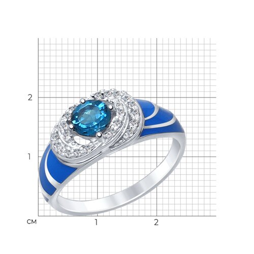 Кольцо из серебра с лондон топазом, эмалью  и фианитами из серебро — вид 2