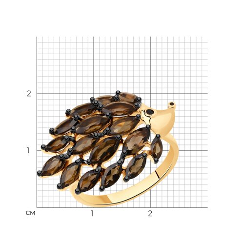 Кольцо из золочёного серебра с эмалью с раухтопазами из серебро — вид 7