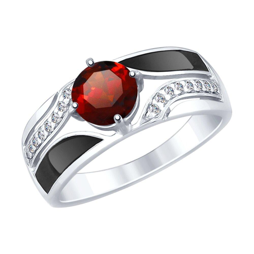 Кольцо из серебра с эмалью и гранатом и фианитами из серебро