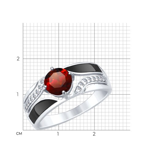 Кольцо из серебра с эмалью и гранатом и фианитами из серебро — вид 2