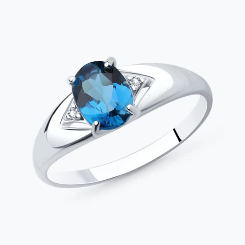 Кольцо из серебра с лондон топазом и фианитами - видео на модели
