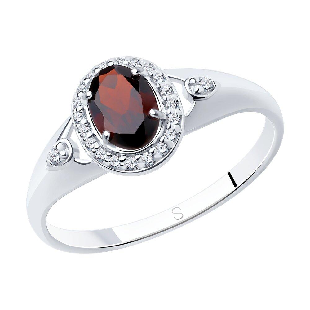 Кольцо из серебра с гранатом и фианитами - видео на модели