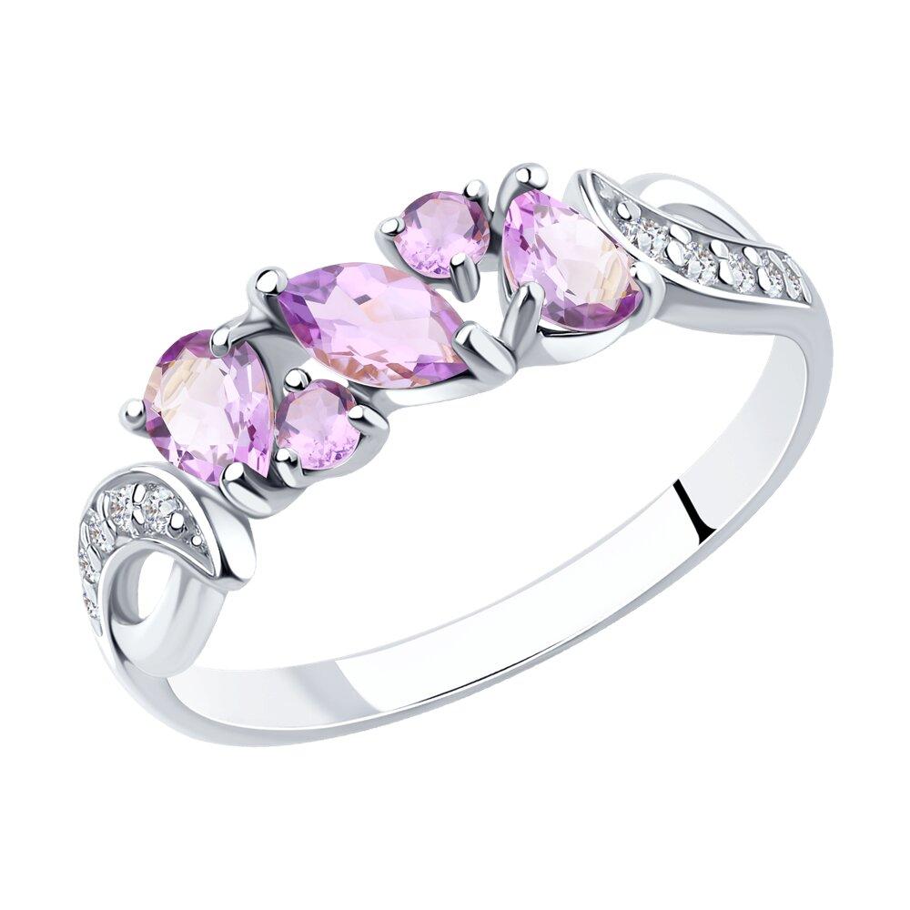 Кольцо из серебра с аметистами и фианитами - видео на модели