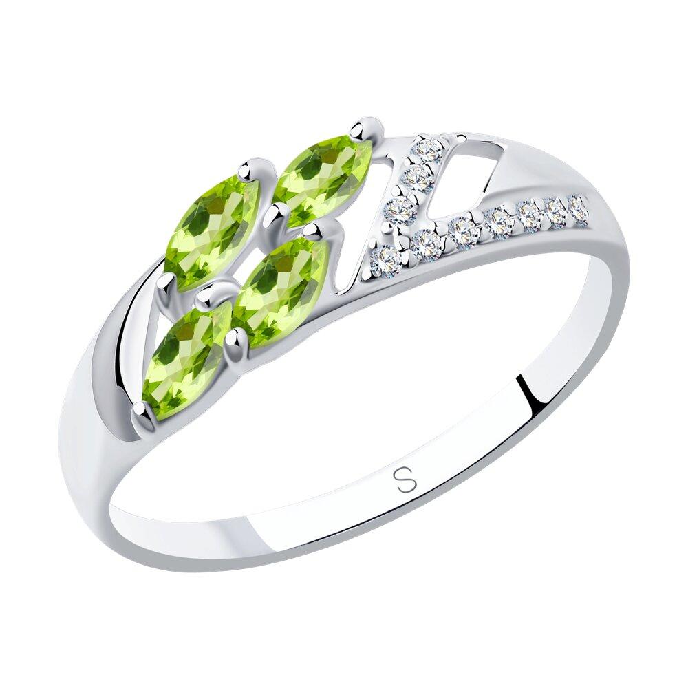 Кольцо из серебра с хризолитами и фианитами - видео на модели