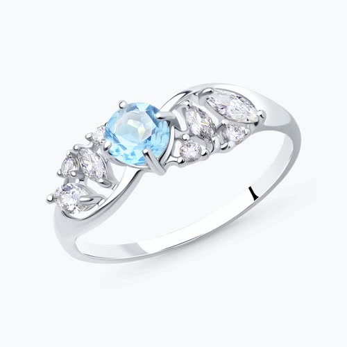 Кольцо из серебра с топазом и фианитами - видео на модели