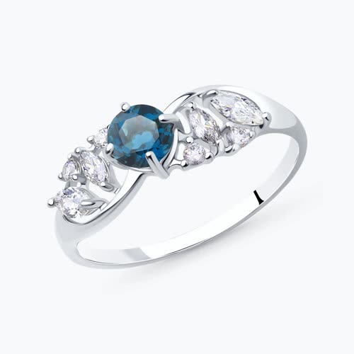 Кольцо из серебра с лондон топазом и фианитами - видео на модели