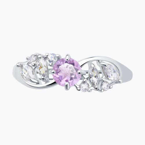 Кольцо из серебра с аметистом и фианитами из серебро — вид 2