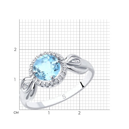 Кольцо из серебра с топазом и фианитами из родированное серебро — вид 4