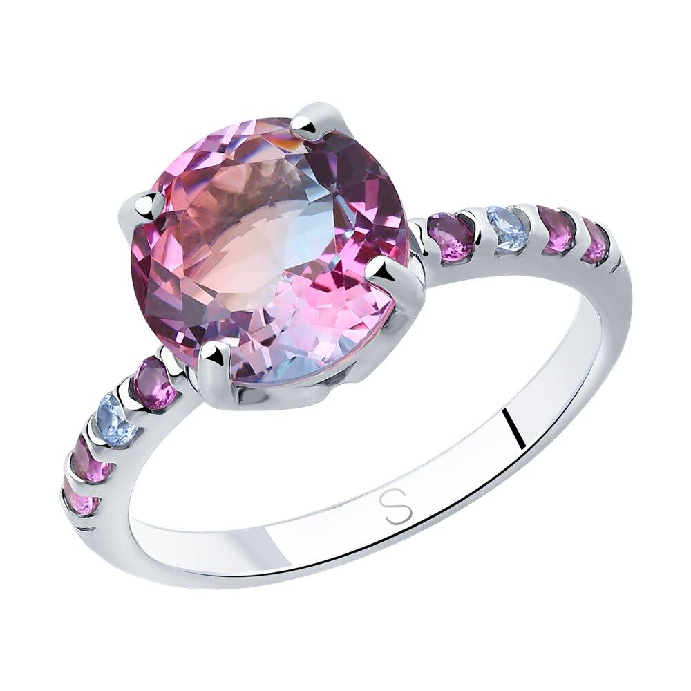 Кольцо из серебра с ситаллом и фианитами - видео на модели