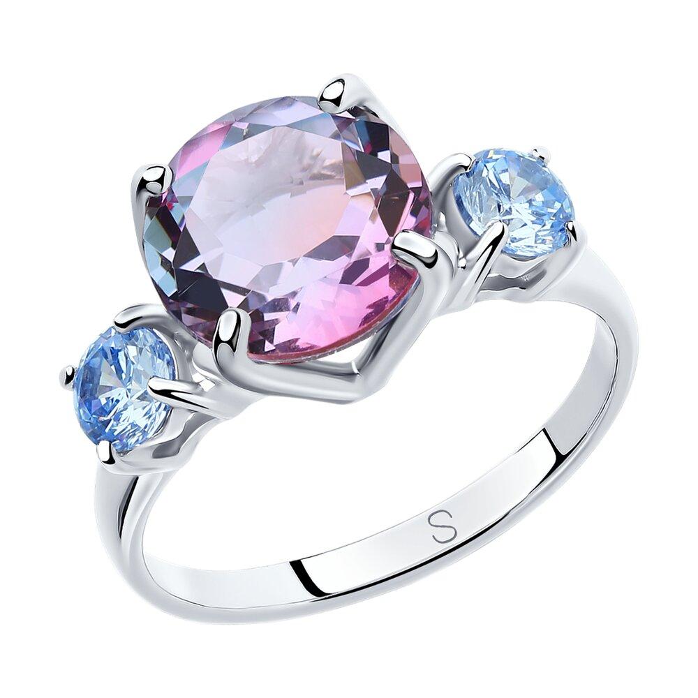 Кольцо из серебра с ситаллом и фианитами - видео на модели