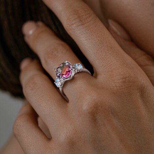 Кольцо из серебра с ситаллом и фианитами из серебро — вид 5