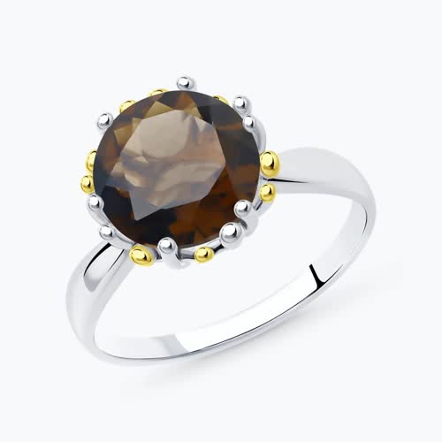 Кольцо из золочёного серебра с раухтопазом - видео на модели