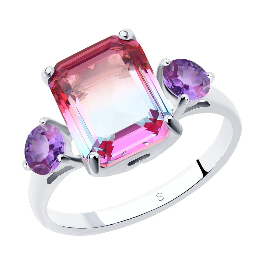 Кольцо из серебра с ситаллом и фианитами - видео на модели