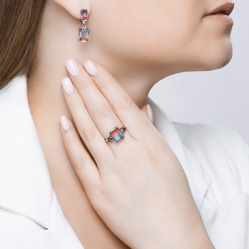 Кольцо из серебра с ситаллом и фианитами из серебро — вид 3