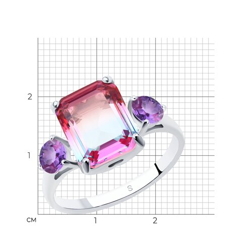Кольцо из серебра с ситаллом и фианитами из серебро — вид 6