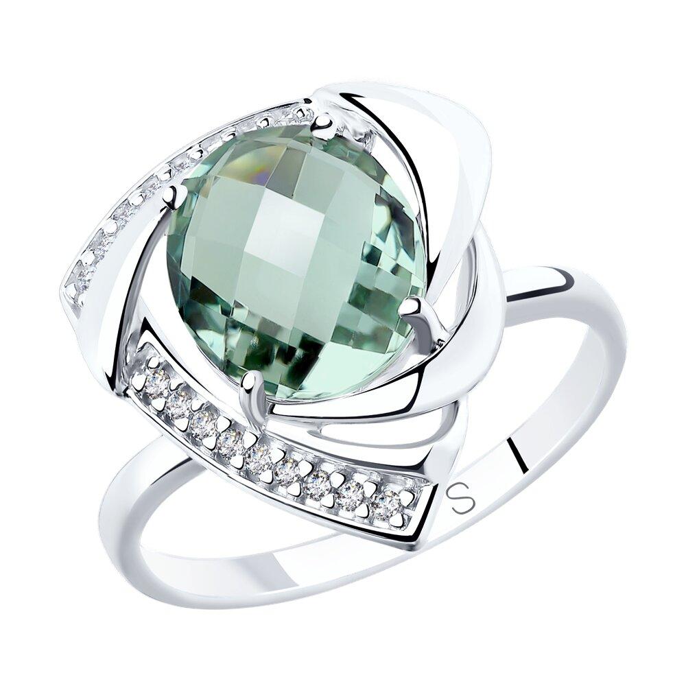 Кольцо из серебра с кварцем и фианитами - видео на модели