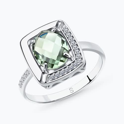 Кольцо из серебра с кварцем и фианитами - видео на модели