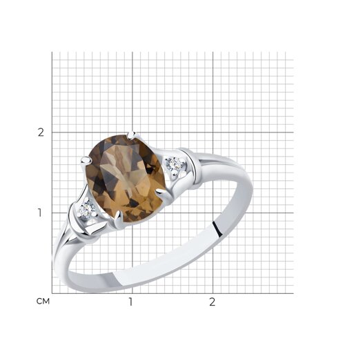 Кольцо из серебра с раухтопазом и фианитами из родированное серебро — вид 4