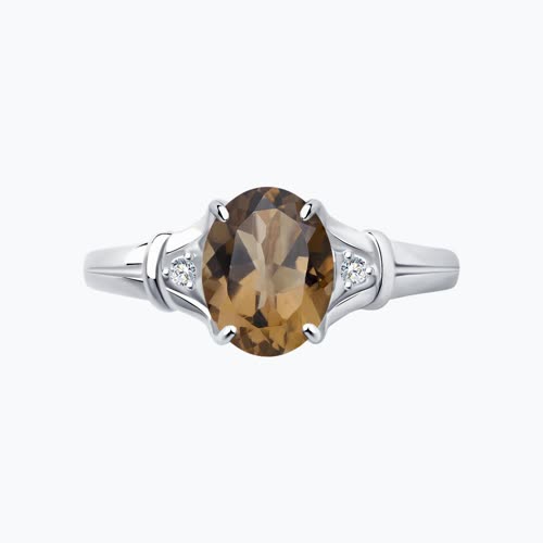 Кольцо из серебра с раухтопазом и фианитами из родированное серебро — вид 5