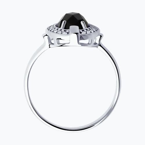 Кольцо из серебра с чёрным агатом и фианитами из серебро — вид 2