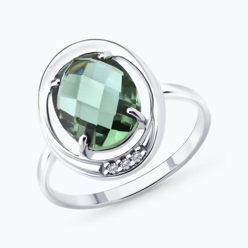 Кольцо из серебра с кварцем и фианитами - видео на модели