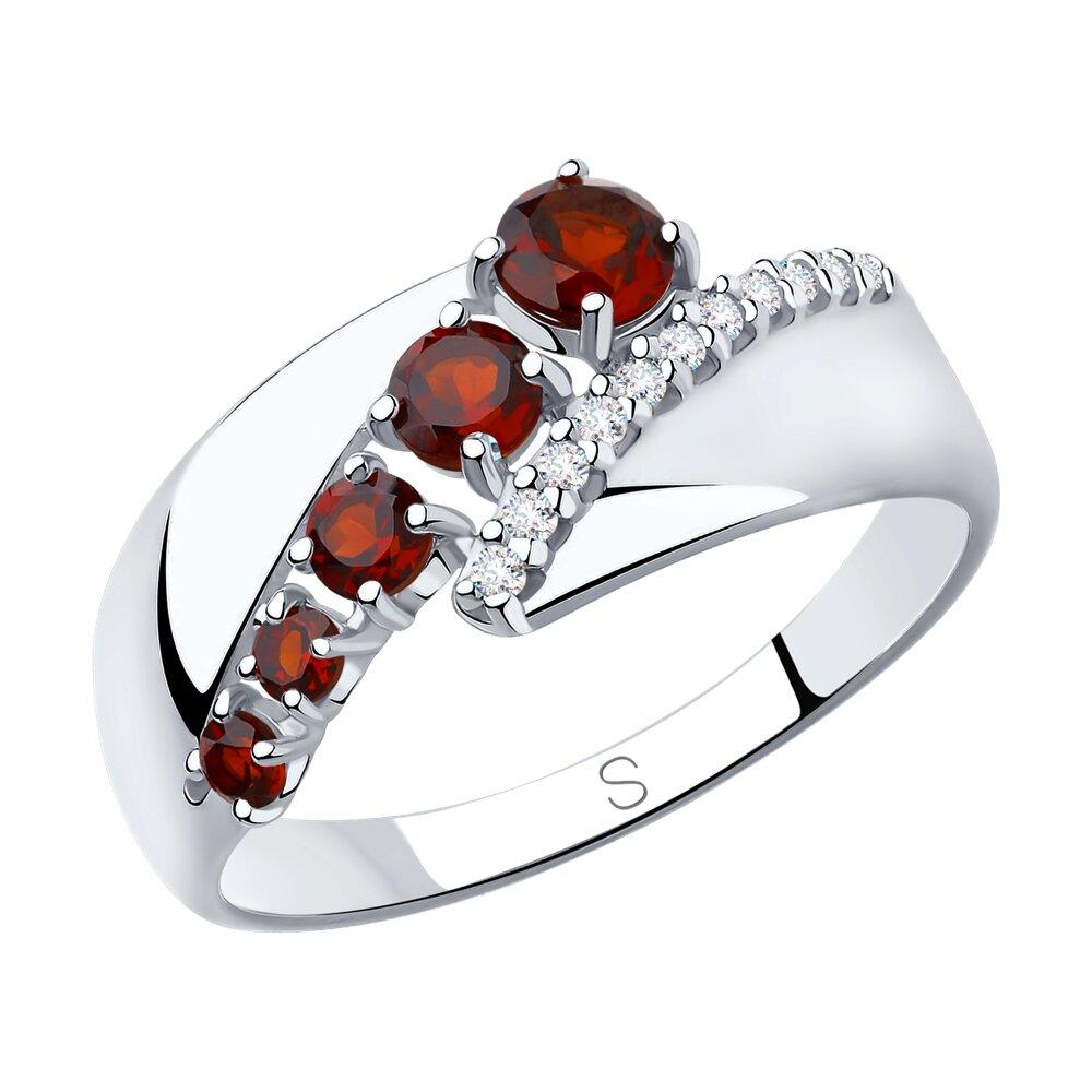 Кольцо из серебра с гранатами и фианитами - видео на модели