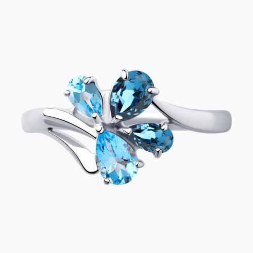 Кольцо из серебра с голубыми и синими топазами из серебро — вид 2