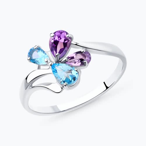 Кольцо из серебра с полудрагоценными вставками - видео на модели