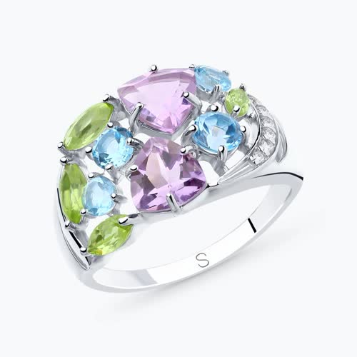 Кольцо из серебра с миксом камней - видео на модели