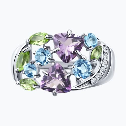 Кольцо из серебра с миксом камней из серебро — вид 2